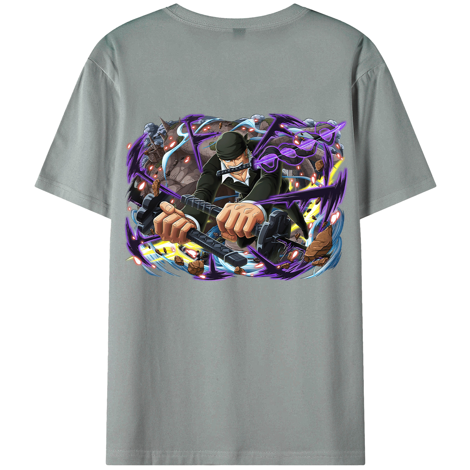 ワンピース ロロノア・ゾロ ONE PIECE Roronoa Zoro 綿100％ メンズ半袖Tシャツ（バックプリント） 通気性